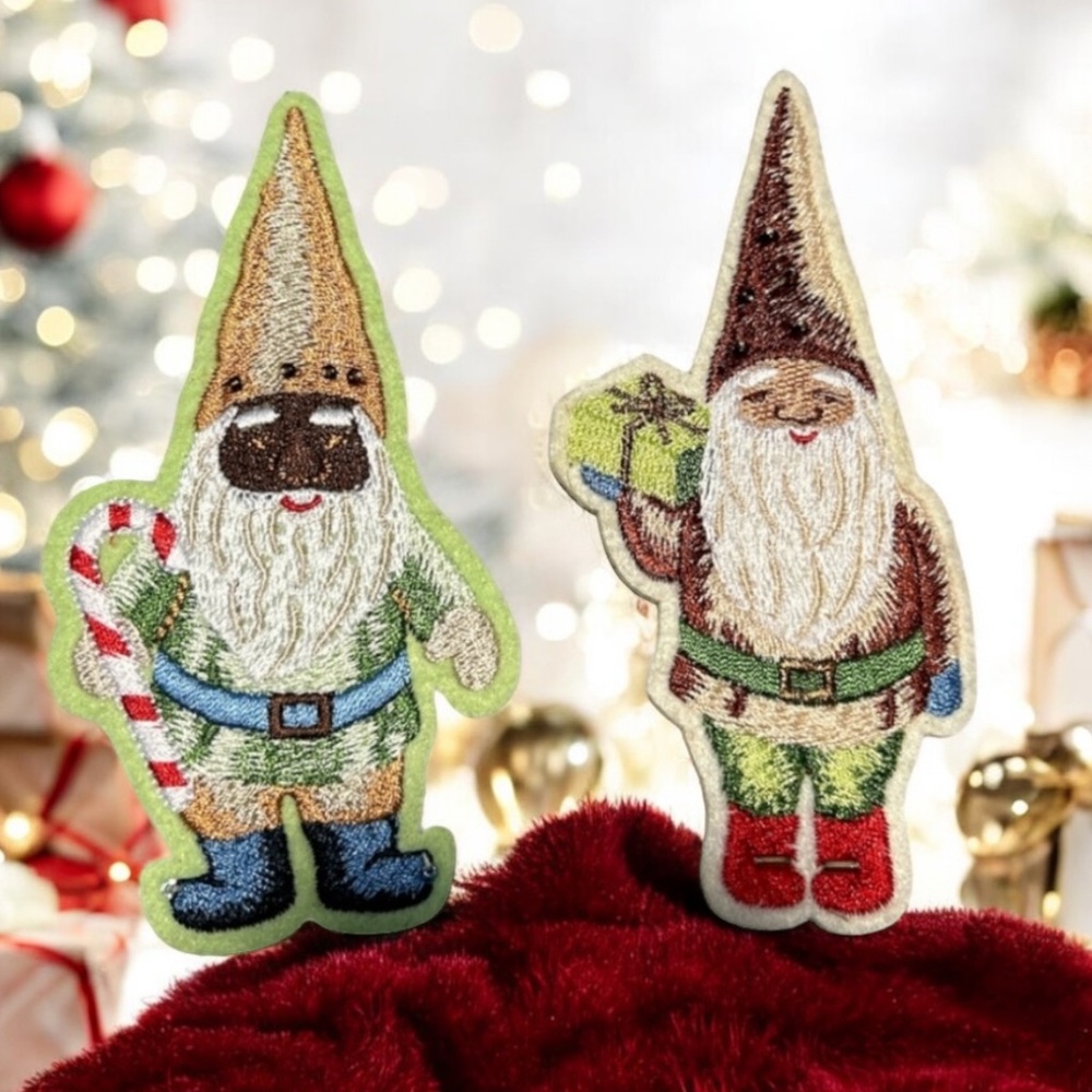 Set of 2 felt embroidered gnome ornaments NWT